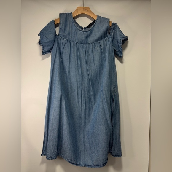 Zara Women's Blue Chambray Cold Shoulder Pockets Tunic Dress Romper Size M - Picture 1 of 11
